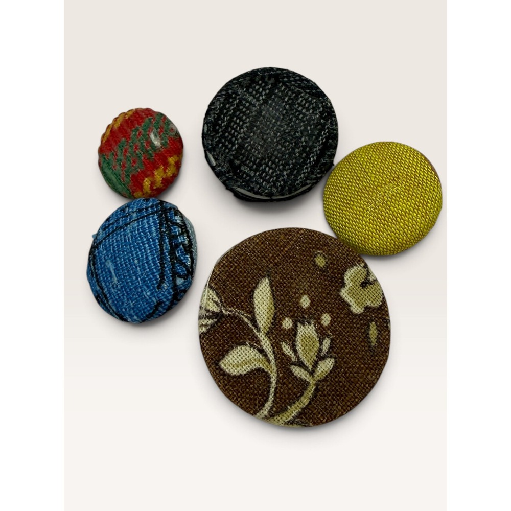 Vintage Lot of 5 Fabric Covered Shank Buttons PRYM/Handy 1950s